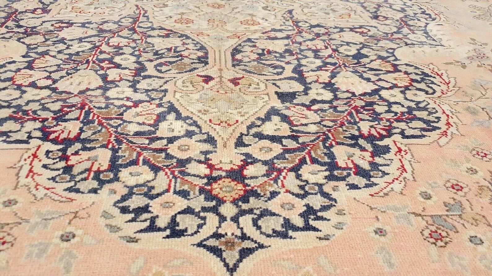 Antique 1940-1950's Distressed Wool Pile Old Pink Color Oushak Area Rug 9x12ft