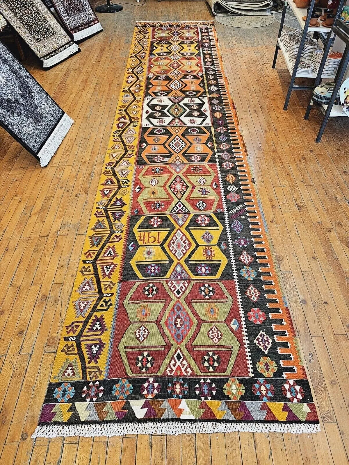Dated 1977 Vintage Natural Dye Wool, Flat-Woven Kilim Runner 3'3" X 15'4" Cappadocia Rug Collection
