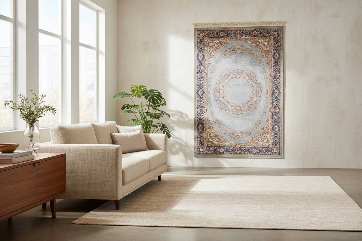 Silk Rug hanging in living space