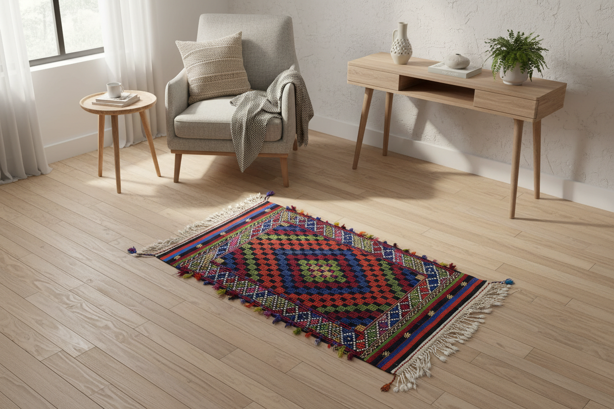 Small Anatolian Turkish Cicim kilim yaşam alanında