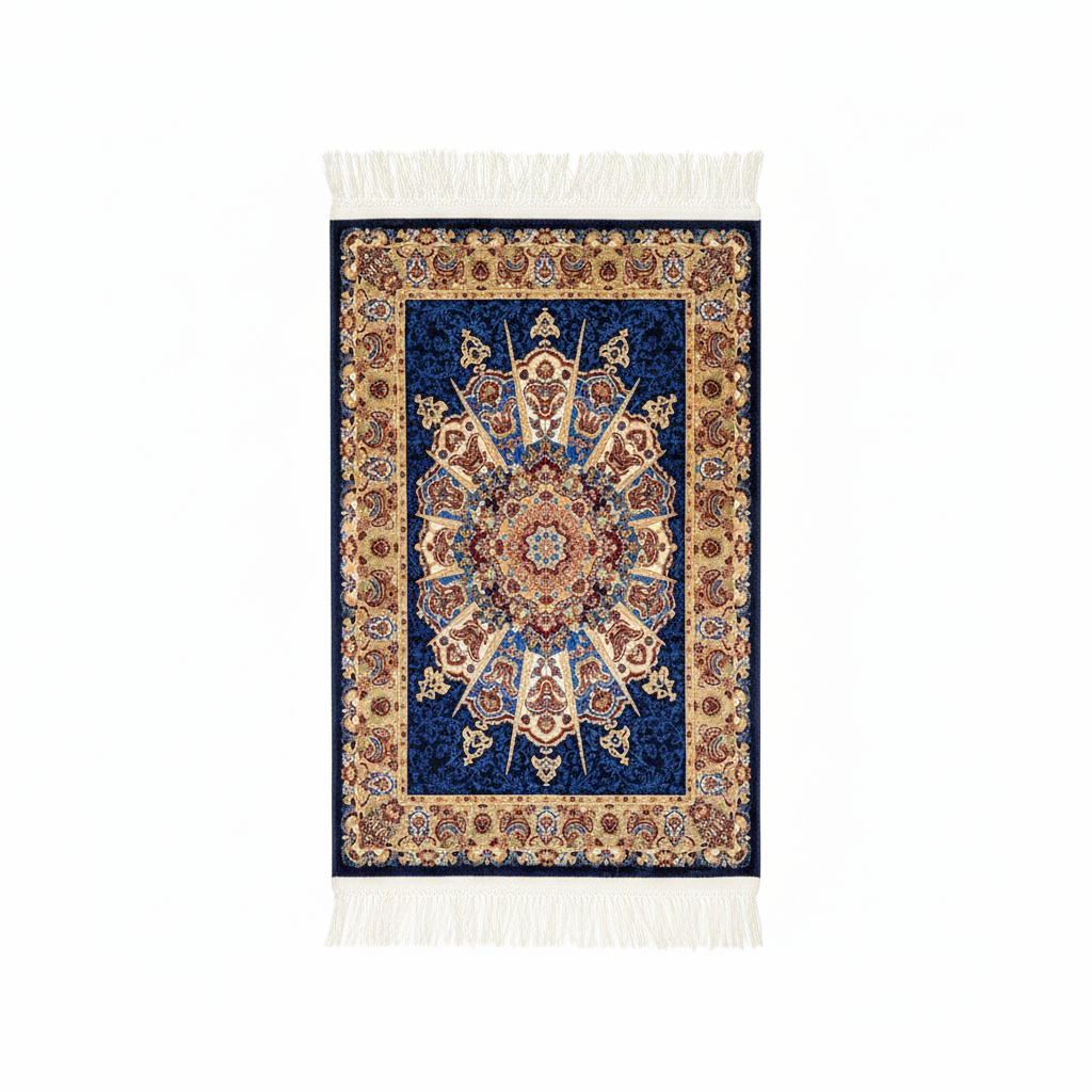 Small Blue Silk Carpet - yakın çekim orijinal desen korunmuş beyaz arka plan