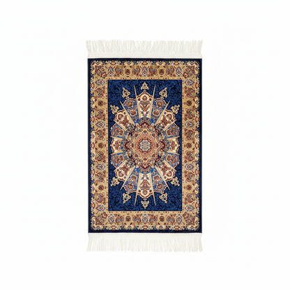 Small Blue Silk Carpet - yakın çekim orijinal desen korunmuş beyaz arka plan
