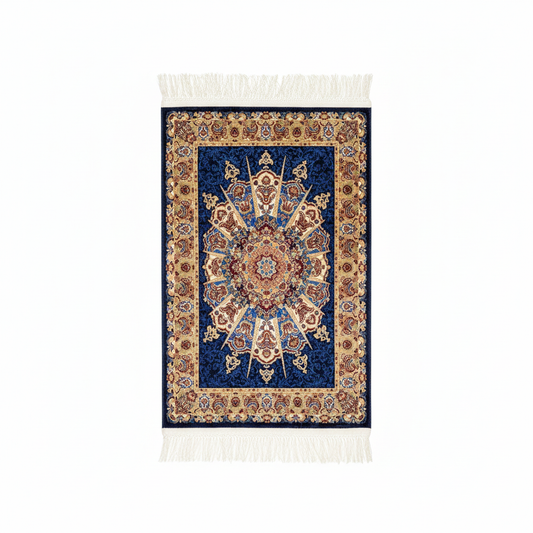 Small Blue Silk Carpet - yakın çekim orijinal desen korunmuş beyaz arka plan