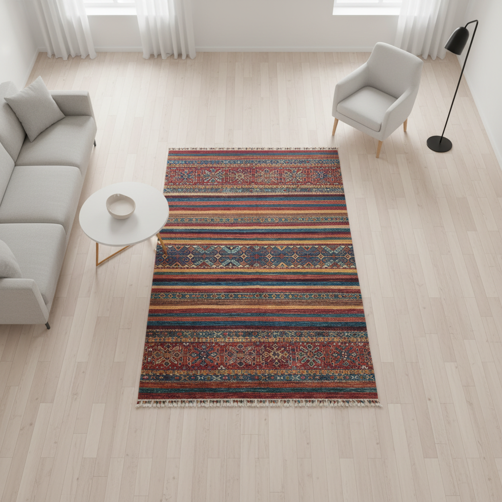 Stripe Pattern Handmade Rug - Bird's Eye View