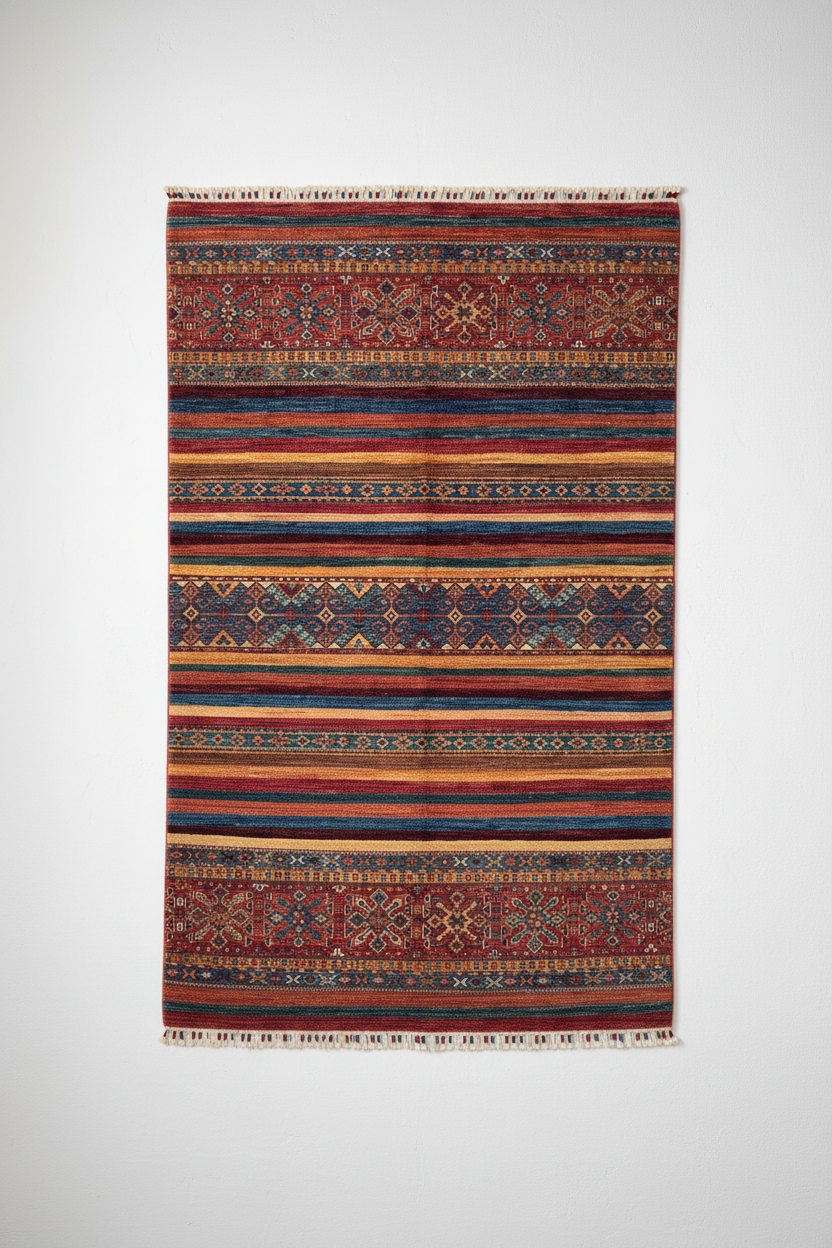 Stripe Pattern Handmade Rug - White Background