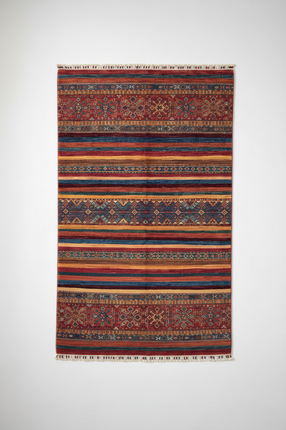 Stripe Pattern Handmade Rug - White Background