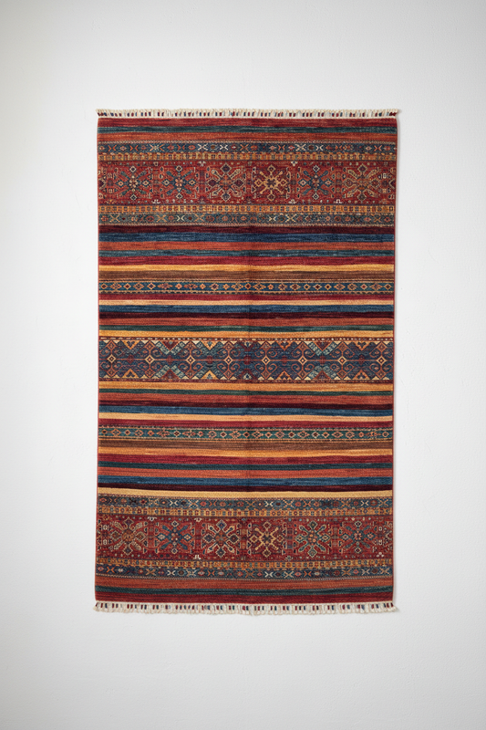 Stripe Pattern Handmade Rug - White Background