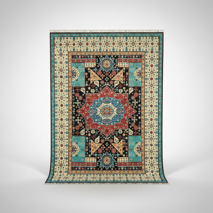 Traditional Turquoise Saloon Carpet - kısa uzunluk 1:1 beyaz arka plan