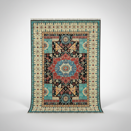 Traditional Turquoise Saloon Carpet - kısa uzunluk 1:1 beyaz arka plan