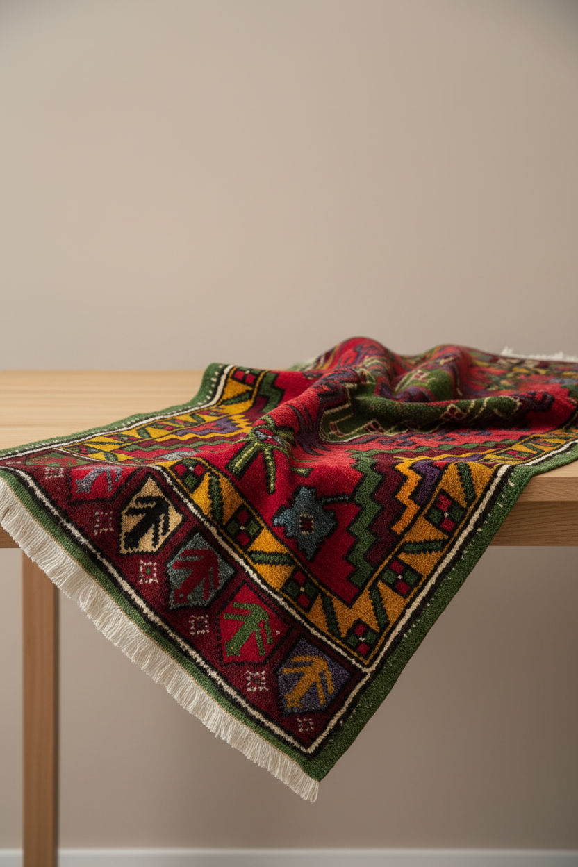 Tribal Turkish Kilim Rug on Table