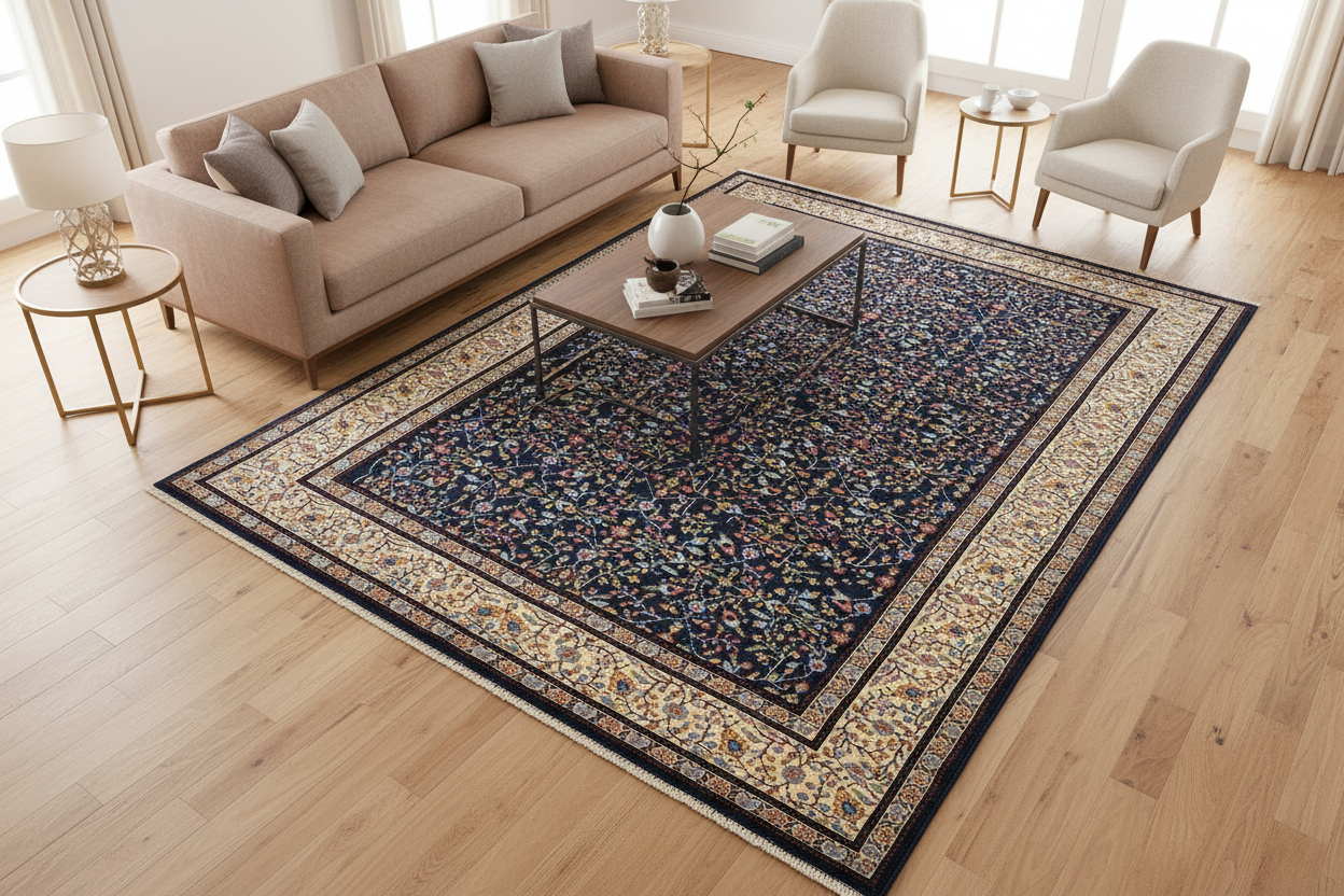 Turkish Floral Rug - Oturma Odası Kuşbakışı