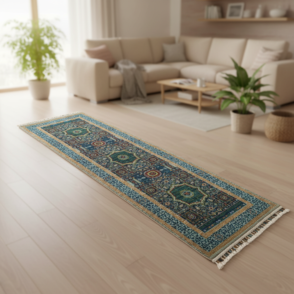 Turkish Hand-Knotted Runner – Oriental Wool Rug with Geometric Medalli ...