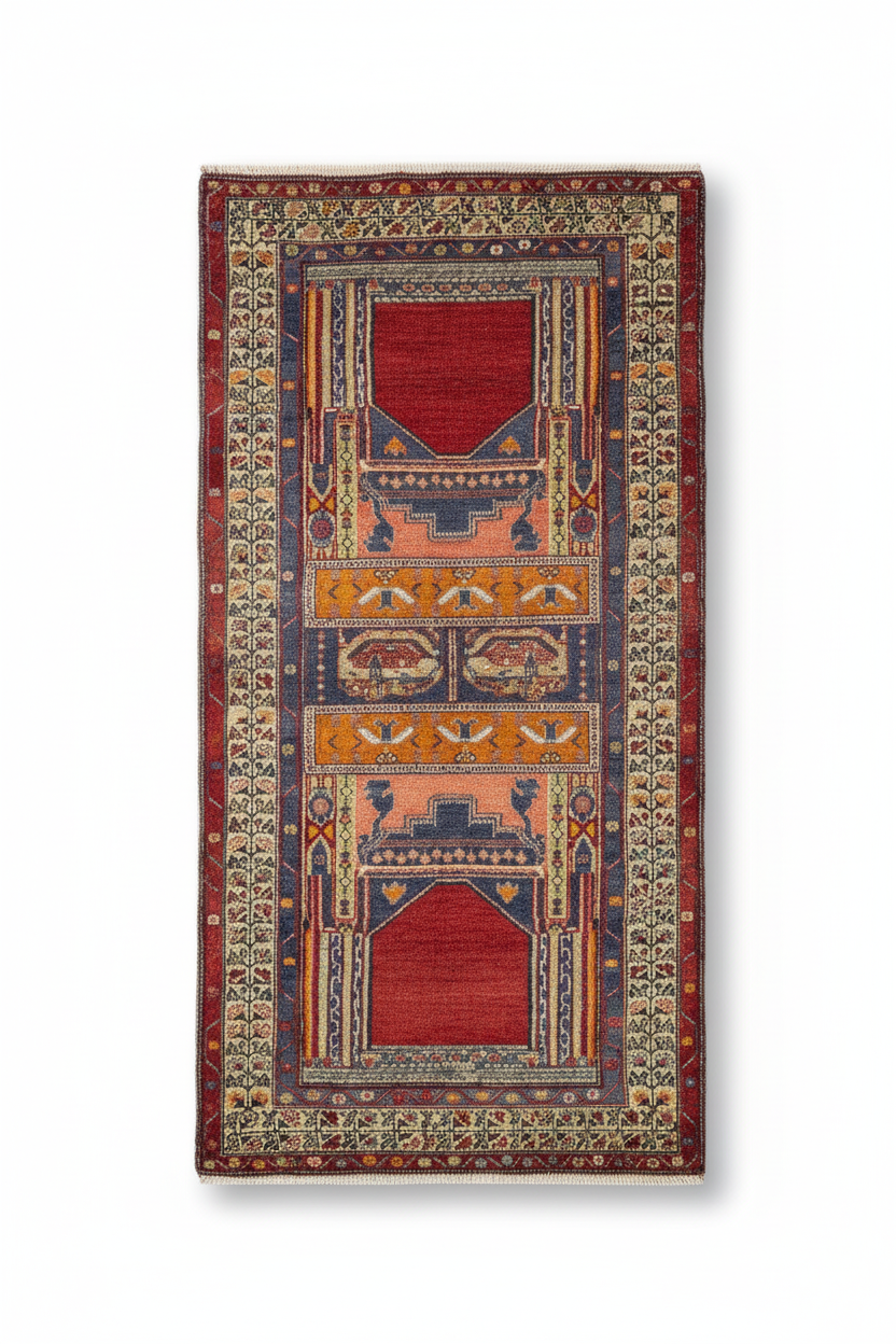 Turkish Vintage Carpet on White Background