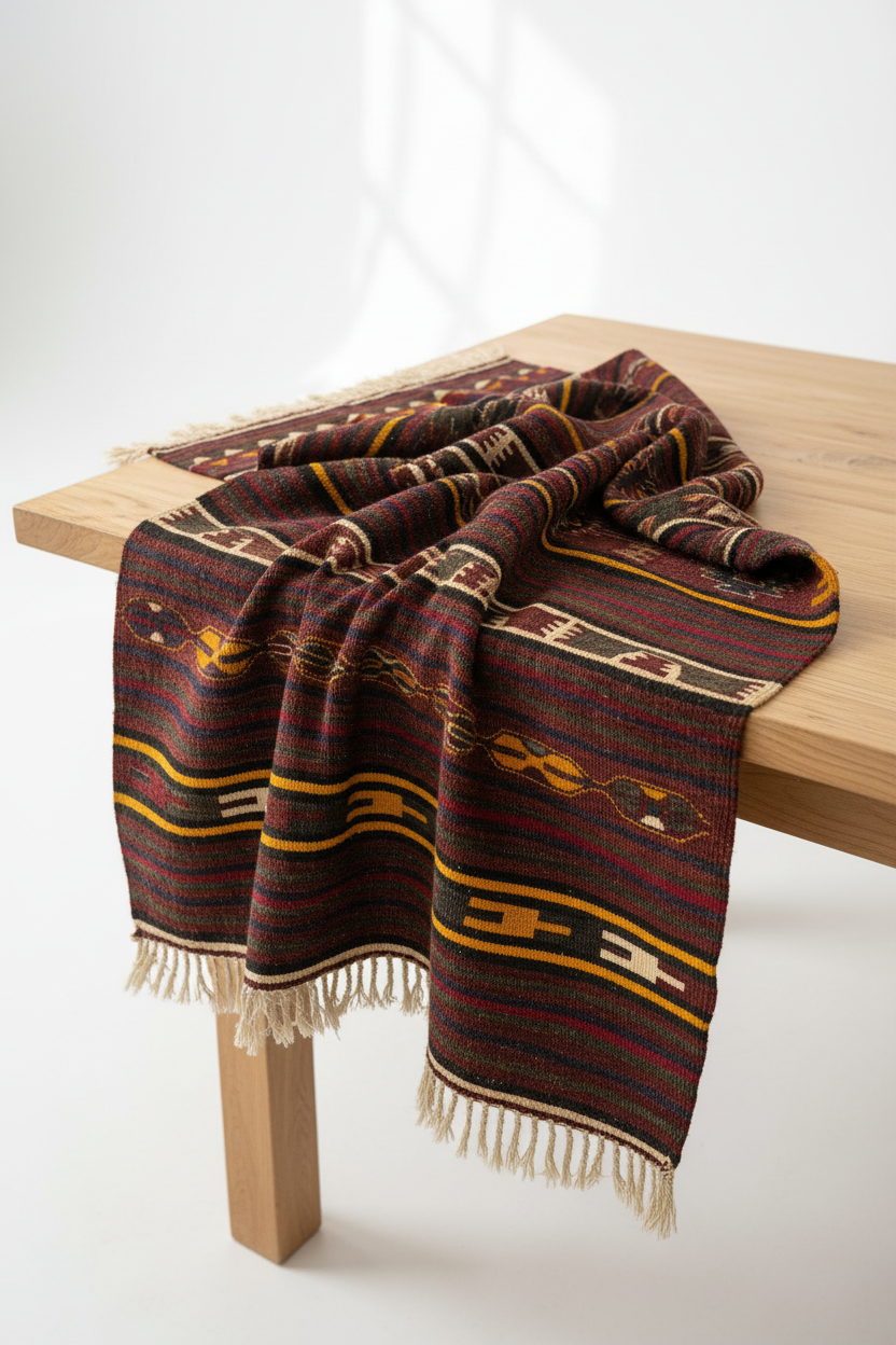 Turkish Wool Kilim Rug 3x4 ft - Compact Draped Display