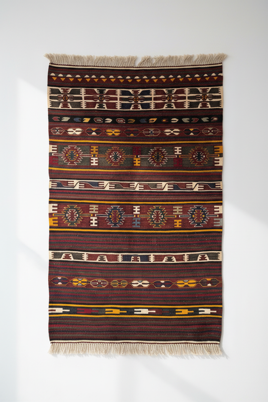 Turkish Wool Kilim Rug 3x4 ft - Hanging Display
