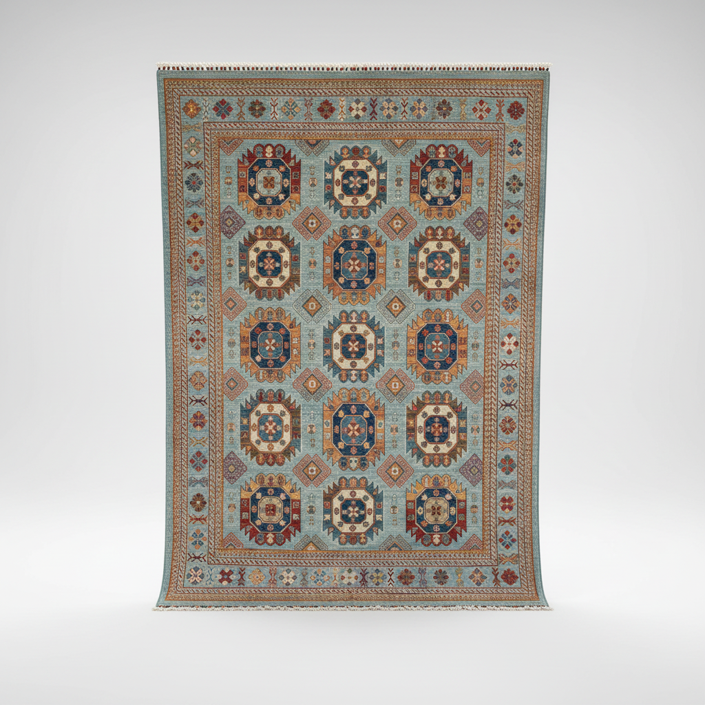 Turquoise Anatolian Carpet - asılı beyaz arka plan