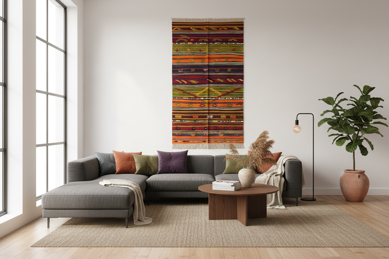 Vintage Anatolian Kilim in Living Space